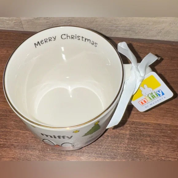 Cute 🥰 Miffy 🐰 Merry Christmas Mug with Gold Rim by Magenta Holiday Bunny 🐰 - Picture 12 of 12